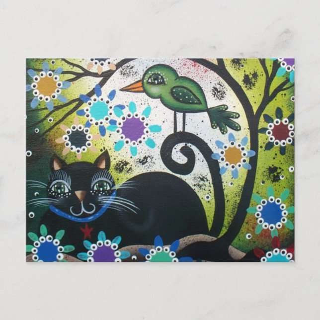 By Lori Everett_ Day Of The Dead, Black Cat, Bird Postcard (Front)