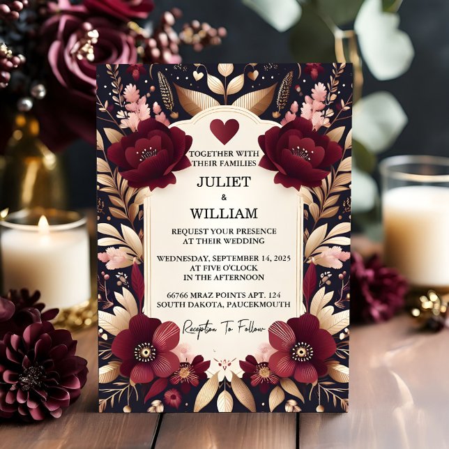 By Maroon Traditional Fall Couple Burgundy Wedding Invitation (Creator Uploaded)