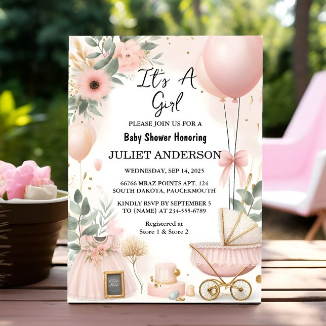 By Rose Boho Gold Mom Chic Spring Baby Girl Shower Invitation (Creator Uploaded)
