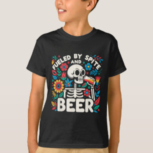By Spite And Beer Halloween Skeleton Floral  T-Shirt