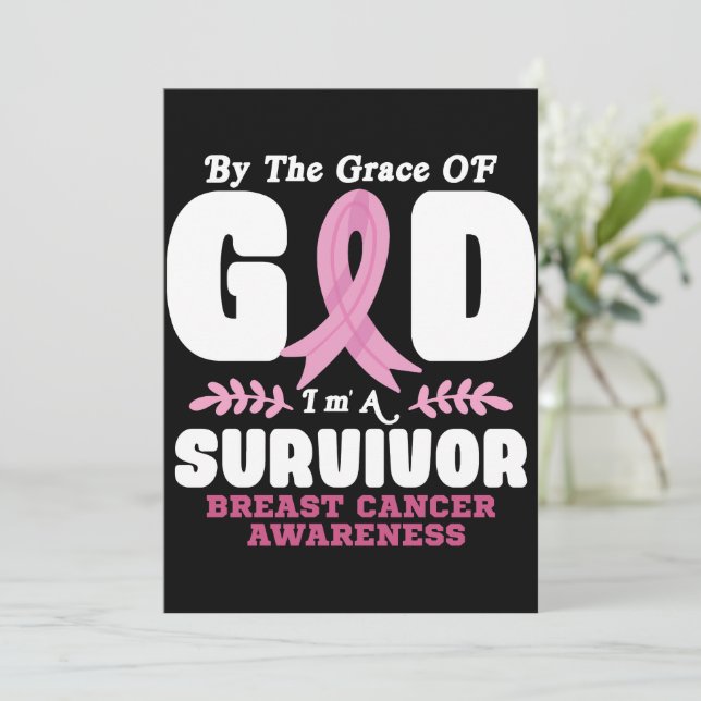 By The Grace God Im A Survivor Breast Cancer Invitation (Standing Front)