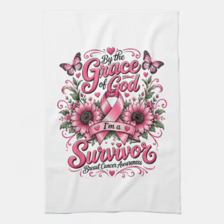 By The Grace God I'm A Survivor Breast Cancer Kitchen Towel