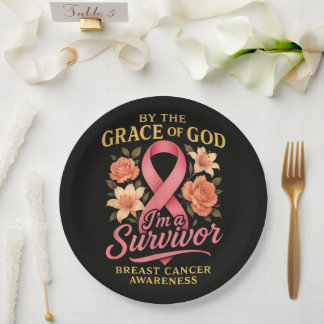 By The Grace Of God Breast Cancer Survivor Faith Paper Plate
