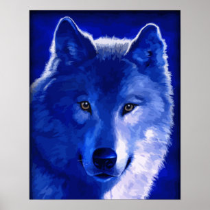 By The Light of the Moon Blue Wolf Poster