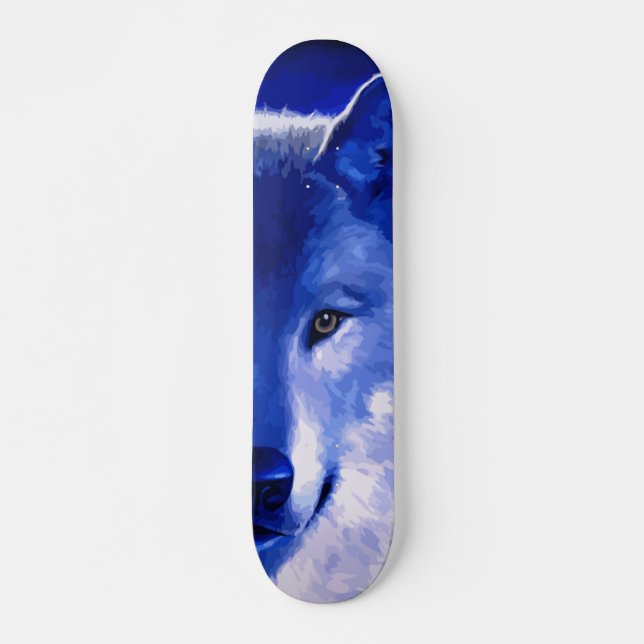By The Light Of The Moon Blue Wolf Skateboard (Front)