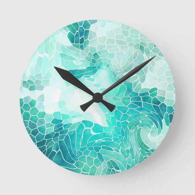 By the Sea, abstract mosaic print. Round Clock (Front)