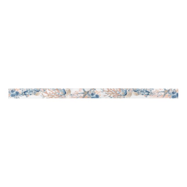 By the Sea Dusty Blue Oceanside Ribbon Satin Ribbon (Front)