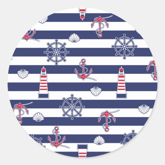 By The Sea Pattern Classic Round Sticker (Front)