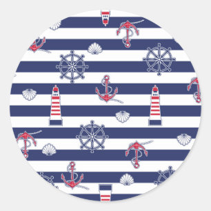 By The Sea Pattern Classic Round Sticker