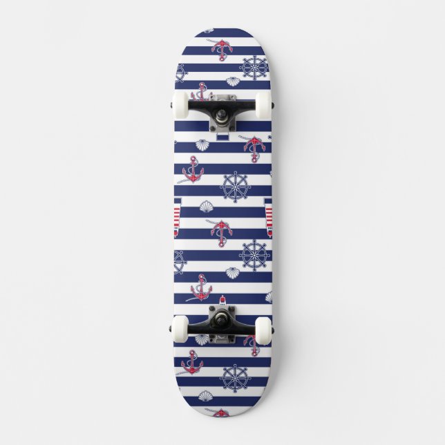 By The Sea Pattern Skateboard (Front)
