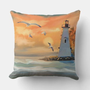 By The Seaside Outdoor Throw Pillow