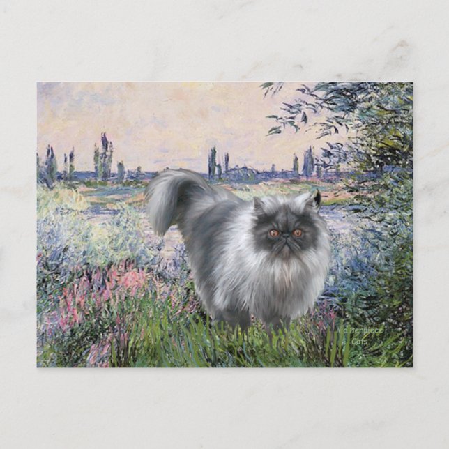 By the Seine - Blue Smoke Persian cat Postcard (Front)