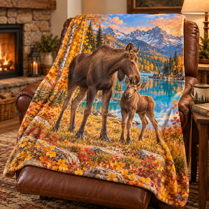 By Your Side Moose Mother & Calf  Fleece Blanket