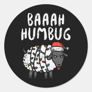 Byaah Humbug Sheep Xmas Lights Fun Anti Christmas Classic Round Sticker