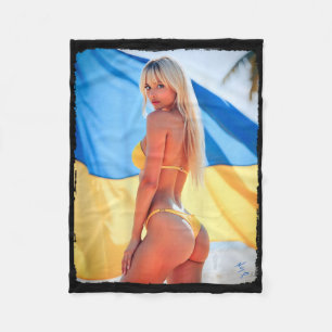Byck Print T Shirt - Y Blonde Bikini Girl And Ukra Fleece Blanket