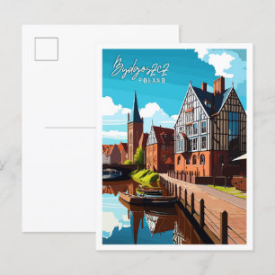 Bydgoszcz Poland vintage travel illustration Postcard
