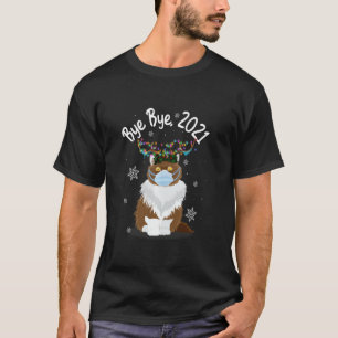 Bye Bye 2021 Cat Face Mask Reindeer Light Funny Ca T-Shirt