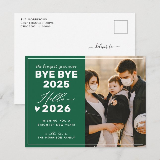 Bye Bye 2024 Hello 2025 Modern Minimalist Photo Holiday Postcard (Front/Back)