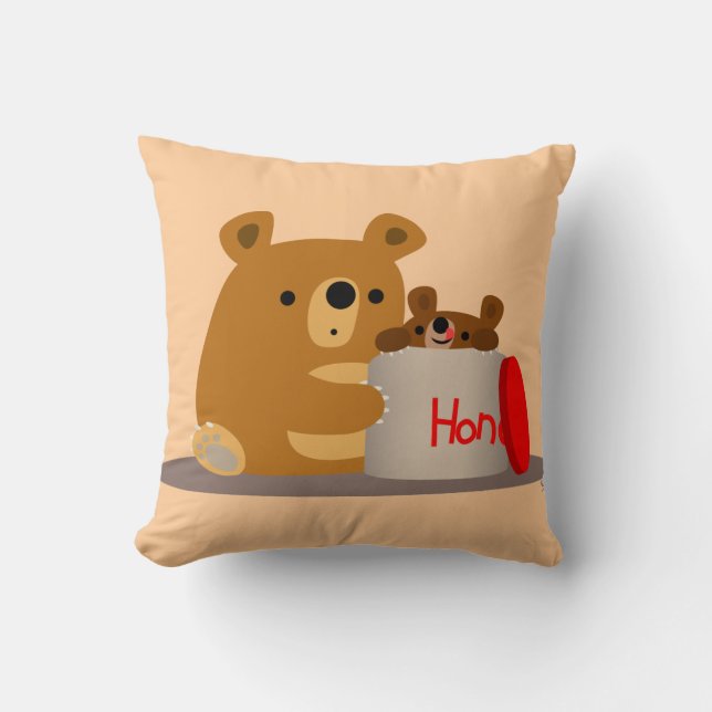 Bye Bye Honey! Cute Cartoon Bears Pillow (Front)