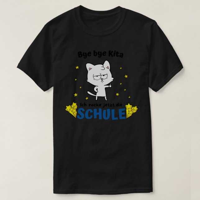 Bye bye Kita Schule Einschulung Spa Katze Kinder T-Shirt (Design Front)