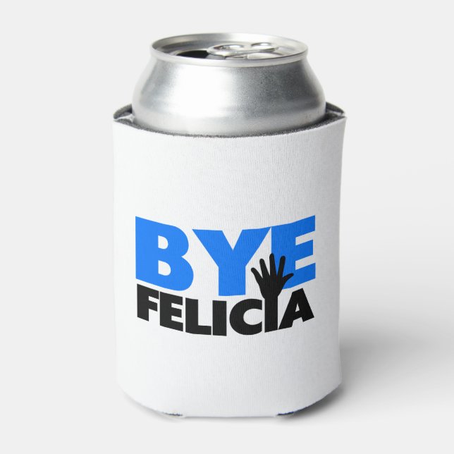 Bye Felicia Hand Wave Bold Blue Can Cooler (Can Front)