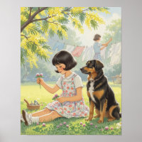 Bygone Days- Girl Mother and Dog