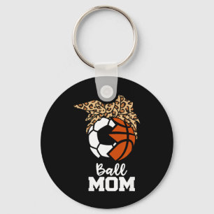 Byll Mom Funny Soccer Bysketbyll Leopard Mom Keychain