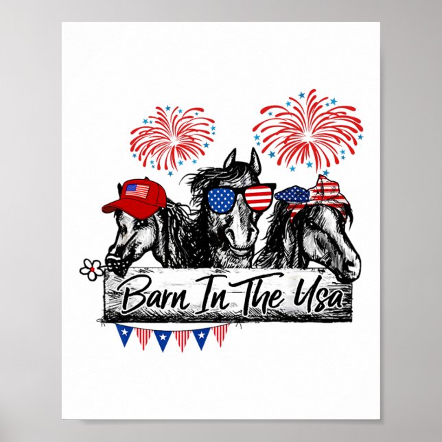 Byrn In The Usa Horses Funny Horse 4th Of July  Poster (Front)