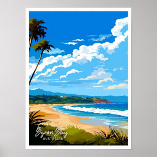Byron Bay Australia Travel Vintage Illustration Poster
