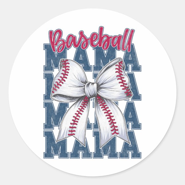Bysebyll Mama Coquette Bow Game Day Bysebyll Mom M Classic Round Sticker (Front)