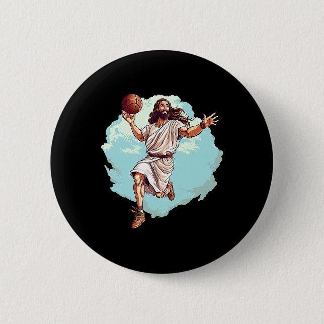 Bysketbyll Player Jesus Hoops Playing Bbyll Lord A 2 Inch Round Button (Front)
