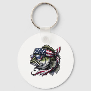 Byss American Usa Flag Sungles 4th Of July Fish Fi Keychain