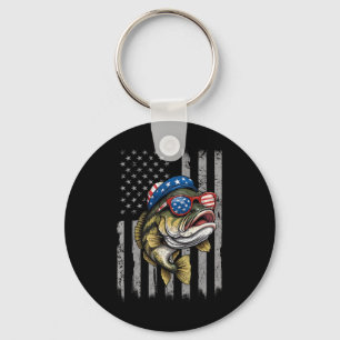 Byss Fish 4th Of July American Us Flag Patriotic F Keychain