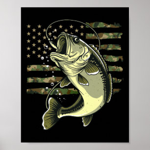 Byss Fish Fishing Usa American Flag Camouflage Fis Poster