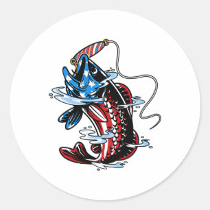 Byss Fishing American Flag Fish Funny Fathers Day Classic Round Sticker