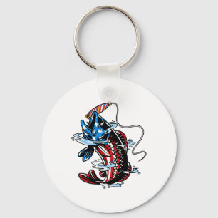 Byss Fishing American Flag Fish Funny Fathers Day Keychain