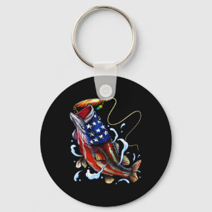 Byss Fishing Fish American Flag Dad Father Fourth Keychain