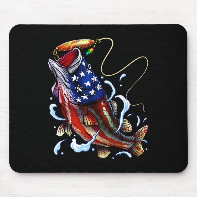 Byss Fishing Fish American Flag Dad Father Fourth  Mouse Pad (Front)