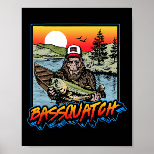 Byssquatch! Funny Byss Fishing Sasquatch Retro 80s Poster