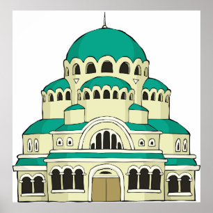 Byzantine Architecture Teal Dome Cathedral Poster