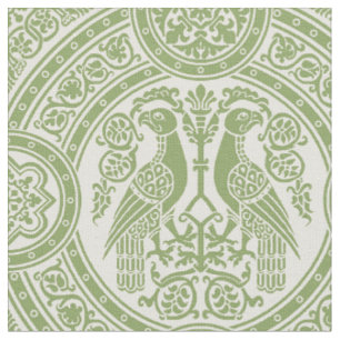 Byzantine Birds - Apple Green on Ivory Fabric