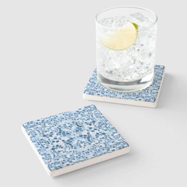 Byzantine Blue Mosaic Stone Coaster (Side)