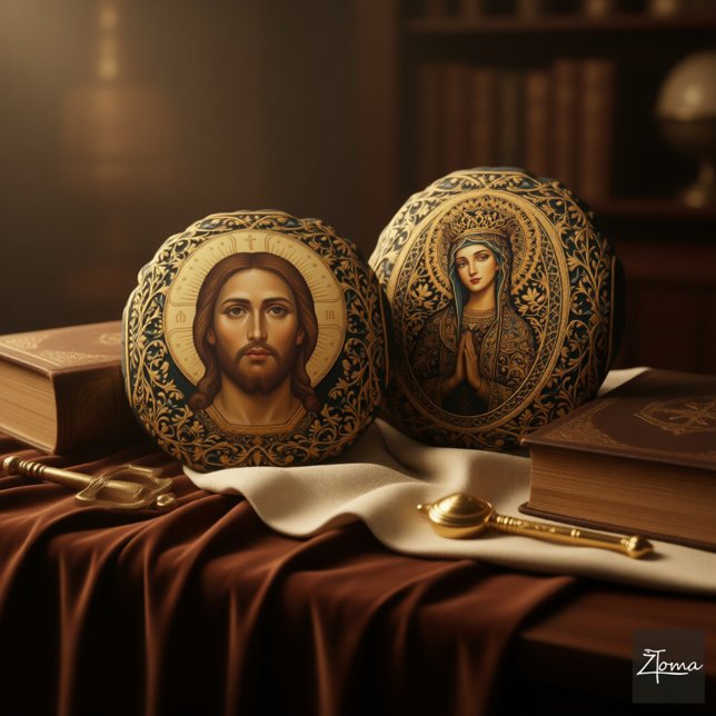 Byzantine Christ Icon - Jesus Round Pillow (Creator Uploaded)