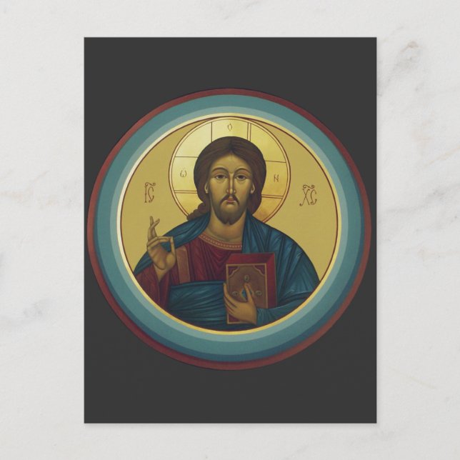Byzantine Christ Pantocrator Round Mosaic Art Postcard (Front)
