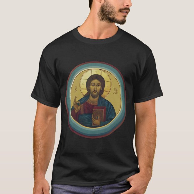 Byzantine Christ Pantocrator Round Mosaic Art T-Shirt (Front)