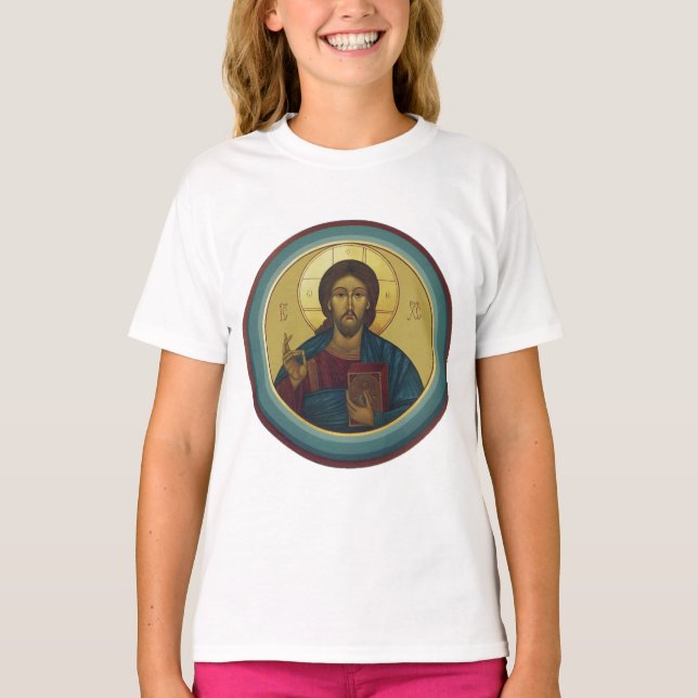 Byzantine Christ Pantocrator Round Mosaic Art T-Shirt (Front)