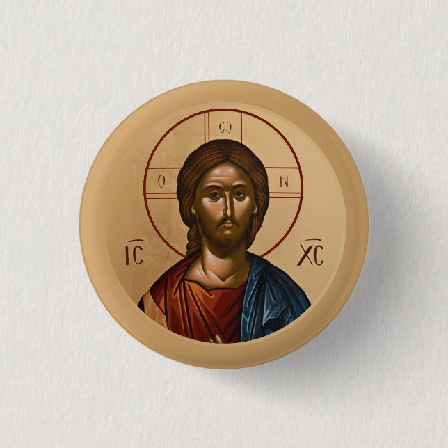 Byzantine Christian Orthodox Icons: Jesus Christ 1 Inch Round Button (Front)