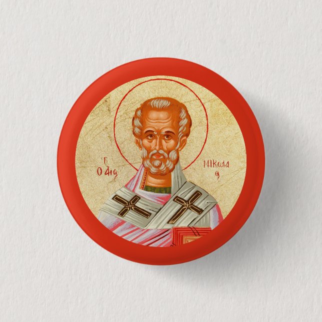 Byzantine Christian Orthodox Icons: St. Nickolas 1 Inch Round Button (Front)