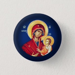 Byzantine Christian Orthodox Icons: Virgin Mary 1 Inch Round Button