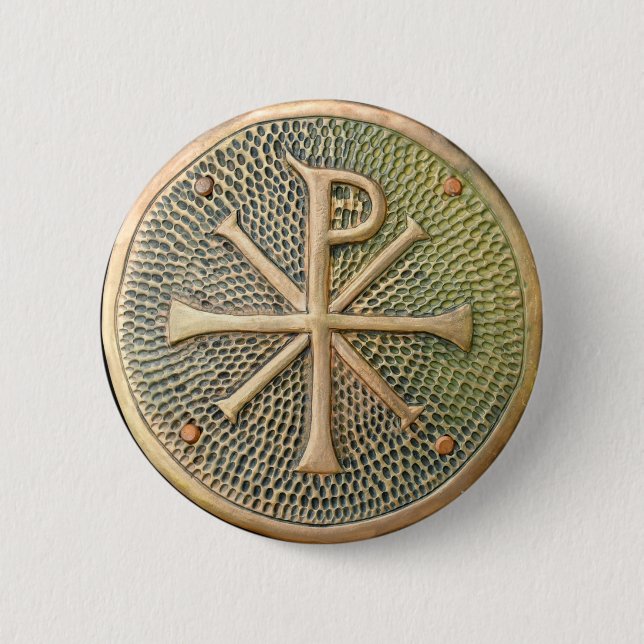 Byzantine cross symbol metal medallion history anc 2 inch round button (Front)